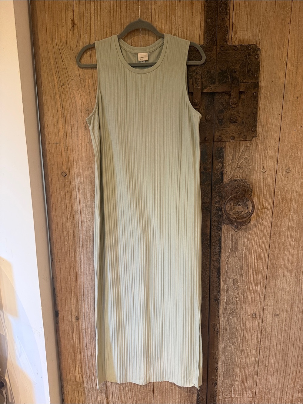Ribbed Plisse Tank Midi Dress - Sage Green